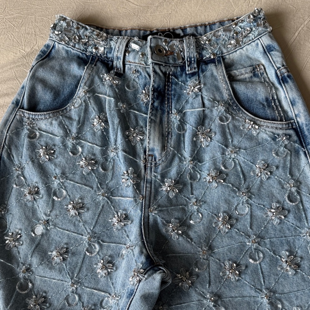PatBO Light Blue Embellished Cropped Jeans - Picture 3 of 7